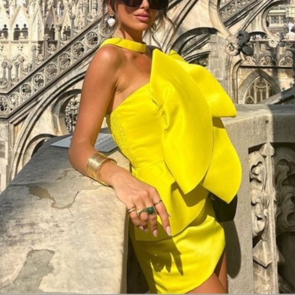 Zara Limited Edition Neon Yellow Voluminous Ruffles Mini Dress Large NWT - Picture 5 of 13